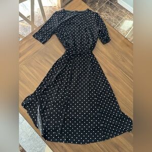 Anne Klein Black and White Polka Dot Belted Dress Size 8